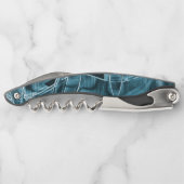 Überschneidende Kurven wie Band, blaues Neonrelief Kellnermesser (Rückseite)