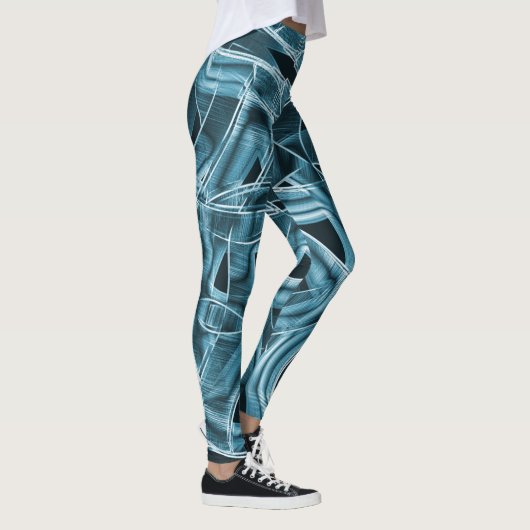 Überschneidende Kurven wie Band, blaues Neonrelief Leggings (Rechts)