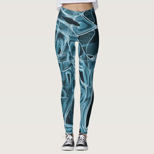 Überschneidende Kurven wie Band, blaues Neonrelief Leggings (Vorderseite)