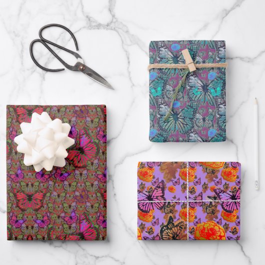 Überschwängliche Schmetterlinge Geschenkpapier Set (Vorderseite)