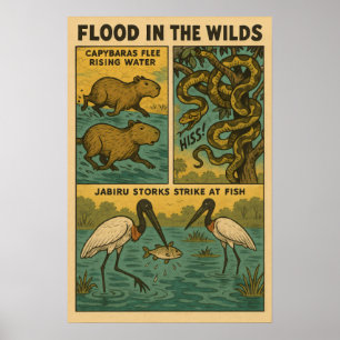 Überschwemmungen in der Wildnis - Capybaras, Schla Poster