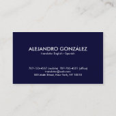Übersetzer-englisch-spanisches männliches visitenkarte (Rückseite)