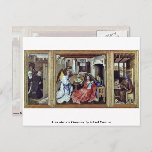 Übersicht über Altar Merode von Robert Campin Postkarte (Vorne/Hinten)