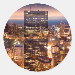 Übersicht über Boston nachts Runder Aufkleber