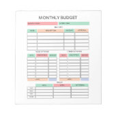 Übersicht über den monatlichen Haushaltsplan Notizblock (Vorderseite)