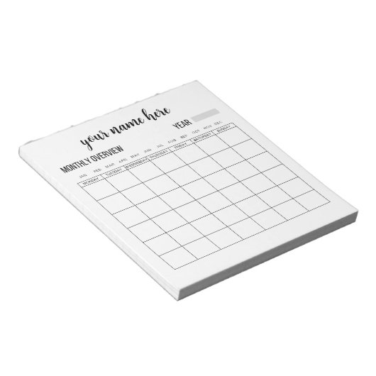 Übersicht über den personalisierten Monat Notizblock (angewinkelt)