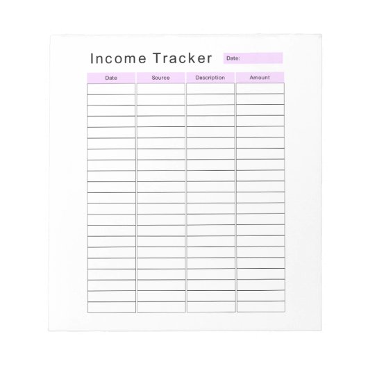 Übersicht über den Plan zur Erfassung der Einkomme Notizblock (Vorderseite)