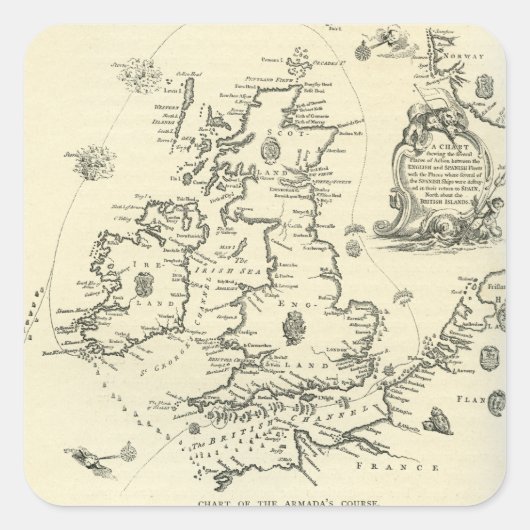 Übersicht über den Verlauf der spanischen Armada Quadratischer Aufkleber (Vorderseite)