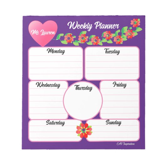 Übersicht über die Blume der lila Wochenplaner Notizblock (Vorderseite)