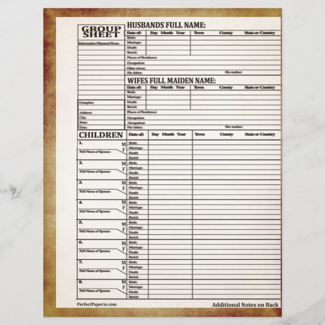 Übersicht über die Familiengeschichte (Vorderseite)