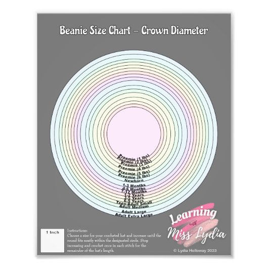 Übersicht über die Größe der Beanie für die Ausbil Fotodruck (Vorne)