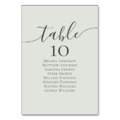 Übersicht über die Hochzeitssitze der grünen Kalli Tischnummer (Vorderseite)