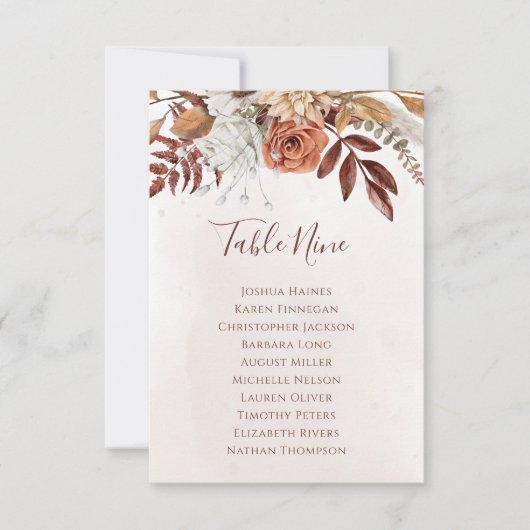 Übersicht über die Sitzplakette der Boho-Hochzeit  (Vorderseite)