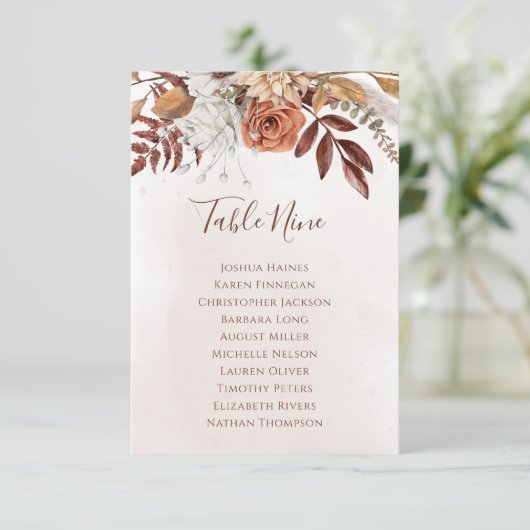 Übersicht über die Sitzplakette der Boho-Hochzeit  (Stehend Vorderseite)