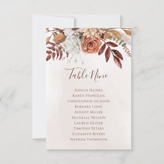 Übersicht über die Sitzplakette der Boho-Hochzeit  (Rückseite)