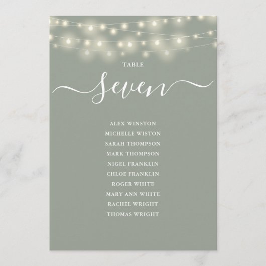 Übersicht über die Sitzplanken der grünen String-T Einladung (Vorderseite)