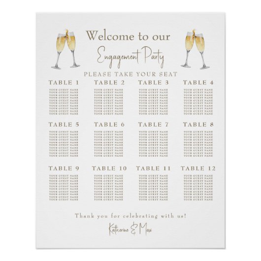 Übersicht über die Sitzplätze der Toast Engagement Poster (Vorderseite)