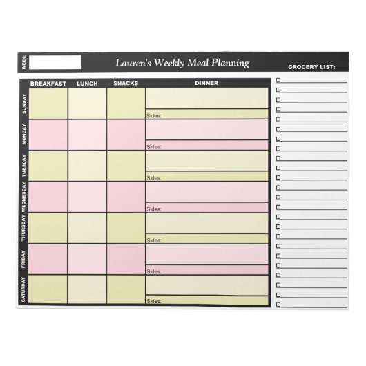 Übersicht über die wöchentliche Speisen in Gelb un Notizblock (Vorderseite)