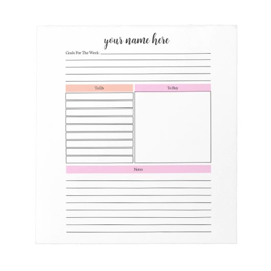 Übersicht über personalisierte Wochen - Notepad Notizblock (Vorderseite)