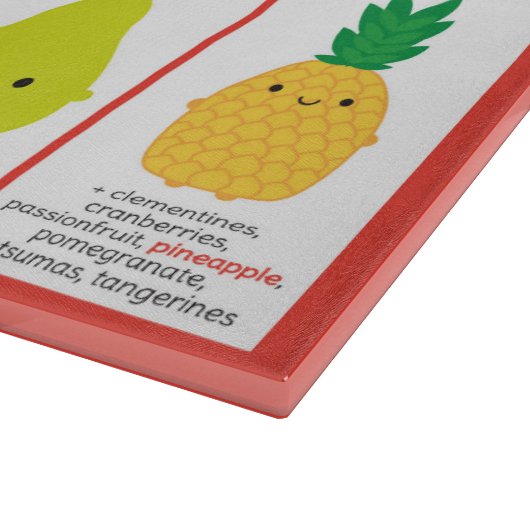 Übersicht über saisonale Früchte im Vereinigten Kö Schneidebrett (Ecke)