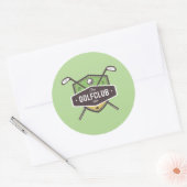 Überspannte Golfklubs mit Schild Runder Aufkleber (Umschlag)