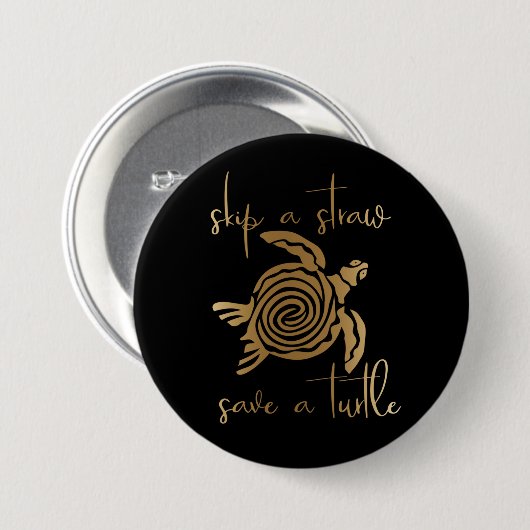 Überspringen eines Strohs Rette eine Turtle Gold Button (Vorne & Hinten)