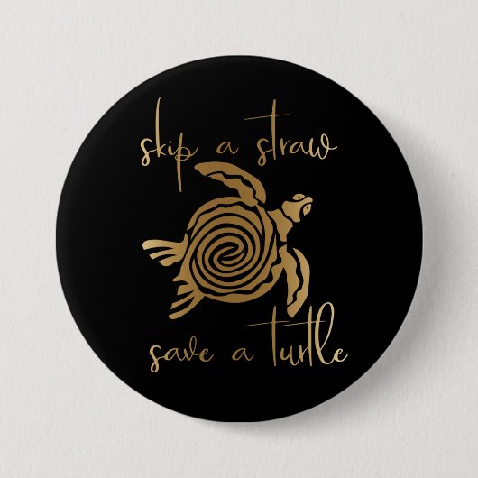 Überspringen eines Strohs Rette eine Turtle Gold Button (Vorderseite)