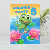 Überspringende Frosch Geburtstagsgewohnheit Party Einladung (Stehend Vorderseite)