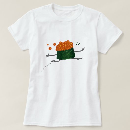 Überspringende Lachsrogen-lustige Sushi T-Shirt (Design vorne)
