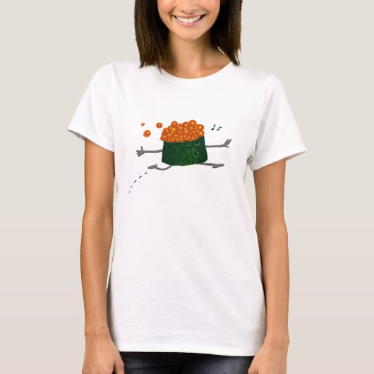 Überspringende Lachsrogen-lustige Sushi T-Shirt (Vorderseite)
