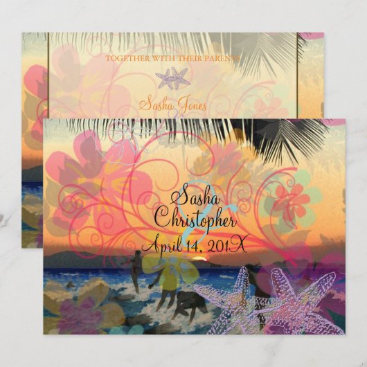 ÜBERSTELLUNGEN BEI SONNENUNTERGANG/HAWAII/DIY-EINL EINLADUNG (Vorne/Hinten)