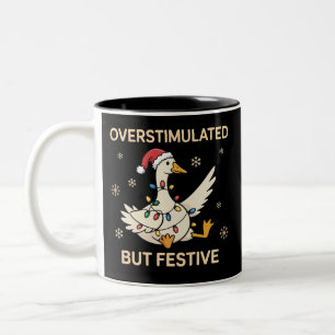 Überstimulierter aber festlicher Gans Weihnachten Zweifarbige Tasse