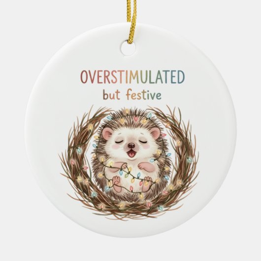 Überstimulierter aber festlicher Igel Keramik Ornament (Vorne)