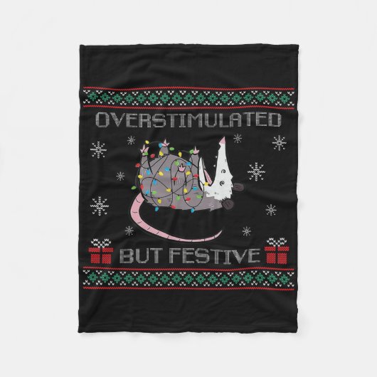 Überstimuliertes, aber festes Opossum Ugly Sweater Fleecedecke (Vorderseite)