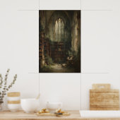 Überwachsene Bibliotheksruine mit Büchern und Efeu Poster (Küche)