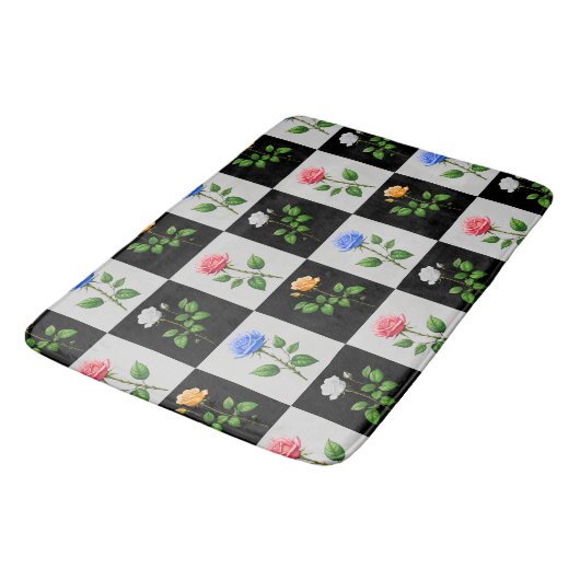 Überwachtes mehrfarbiges Blumendesign für die Rose Badematte (Schrägansicht)