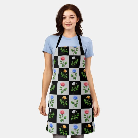Überwachtes mehrfarbiges Blumendesign für die Rose Schürze (Getragen)