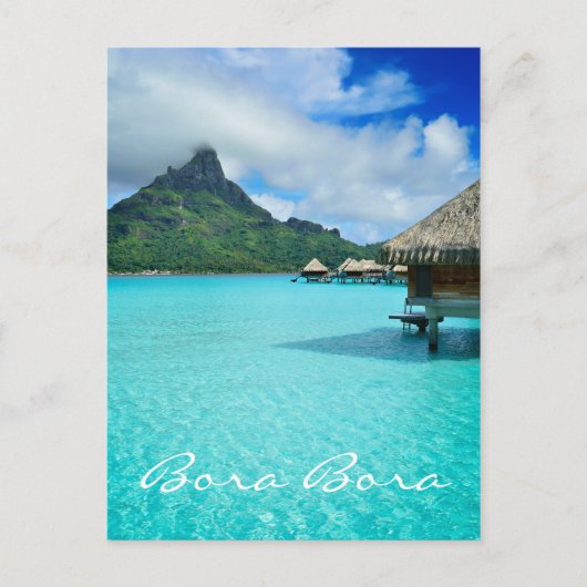 Überwasser-Bungalow, Bora Bora vertikale Textkarte Postkarte (Vorderseite)