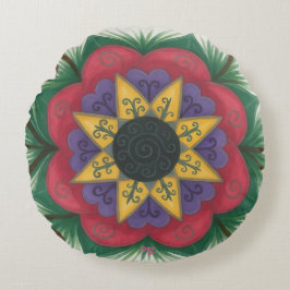 Überwucherter Blumengarten Rundes Kissen