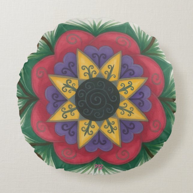 Überwucherter Blumengarten Rundes Kissen (Vorderseite)