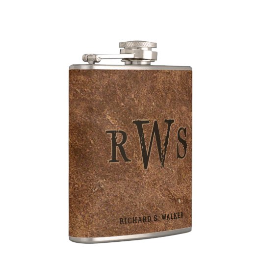 Überzieht rustikales Monogramm-Imitat Mann" s Flachmann (Rechts)