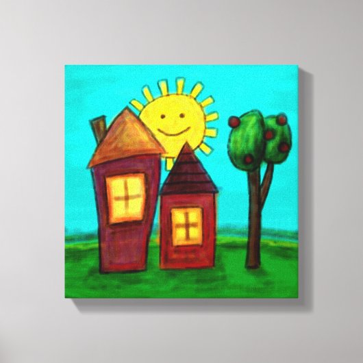 überzogene Canvas, glückliche Häuser Leinwanddruck (Vorderseite)