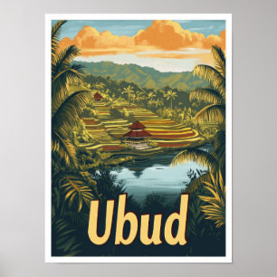 Ubud Bali Indonesia Vintage Travel Illustration Poster