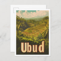 Ubud Bali Indonesia Vintage Travel Illustration