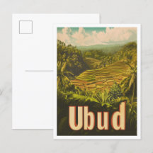 Ubud Bali Indonesia Vintage Travel Illustration