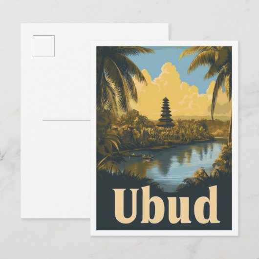 Ubud Bali Indonesia Vintage Travel Illustration Postkarte (Vorne/Hinten)