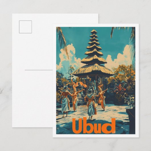Ubud Bali Indonesia Vintage Travel Illustration Postkarte (Vorne/Hinten)