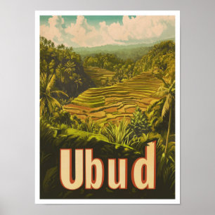 Ubud Bali Indonesien Vintage Reiseillustration Poster