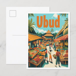 Ubud Bali Indonesien Vintage Reiseillustration Postkarte
