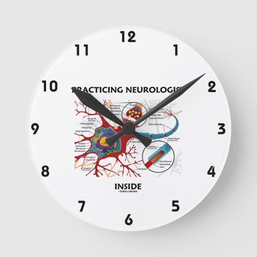 Übung des Neurologen im Inneren (Neuronensynapse) Runde Wanduhr (Vorderseite)